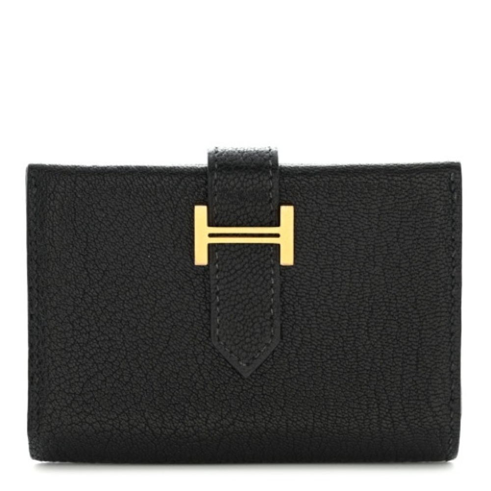 Hermes Bearn Card Holder Black Noir Mysore Wallet Gold Hardware H039805CC89
